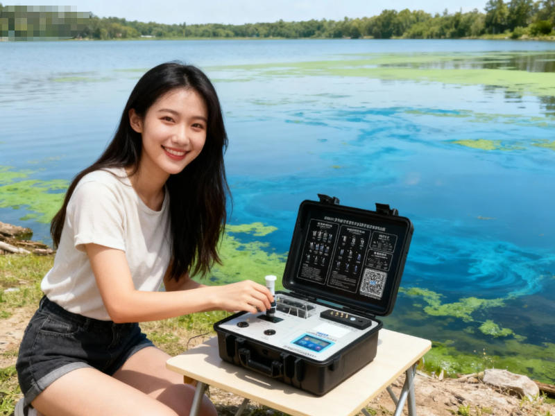 户外现场使用便携式多参数水质测定仪检测湖水水质 户外现场使用便携式多参数水质测定仪检测湖水水质